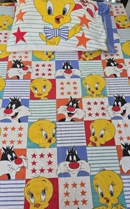 Vtg 1987 Warner Bro's Sylvester & Tweety Bird Fitted Twin Sheet And Pillow Case - Picture 1 of 24