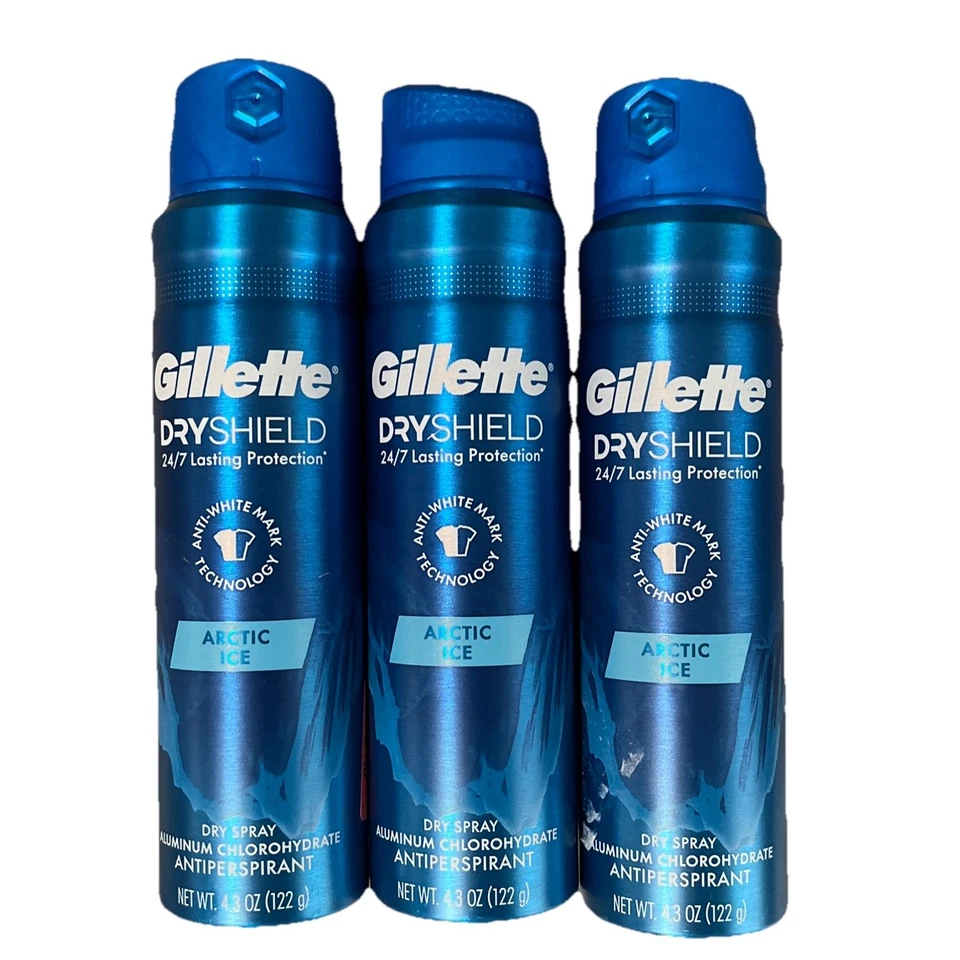 3x Gillette Dry Shield 24/7 Protección Duradera Hielo Ártico Antitranspirante Spray Foto 1 de 1