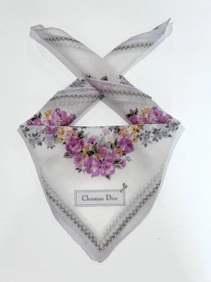MUJER PAÑUELO CHRISTIAN DIOR Floral Rosa Púrpura Bandana Algodón Bufanda 18” Foto 1 de 4