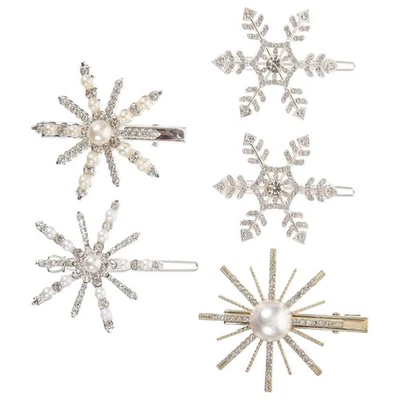 Beaupretty 5pcs Christmas Hair Clips Pearl Snowflake Hair Barrettes Shiny Bob... - Image 1 of 4