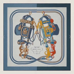 Hermes Shawl Scarf Brides de Gala Applique Pique Blue Cashmere Silk Auth New 140 - Picture 1 of 12