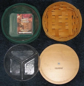 Longaberger Small CATCH ALL Basket w/ Green liner, 3 Way protector & Lid 15083 - Picture 1 of 6