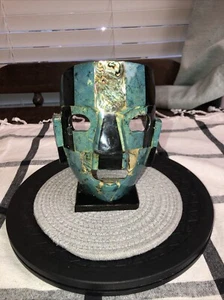 Death Mask 6" Aztec Black Green Ceramic Stone inlay - Onyx style base - Picture 1 of 12
