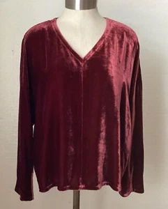 Eileen Fisher Deep Claret Dolman Ärmel Seide Samt V-Ausschnitt Top PLUS 3X Neu mit Etikett $ 278 - Bild 1 von 8