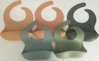 Brand New 2 Set Silicone Bibs Baby Toddler Infant Kid Beige Blue Green Grey Pink - image 1 of 4