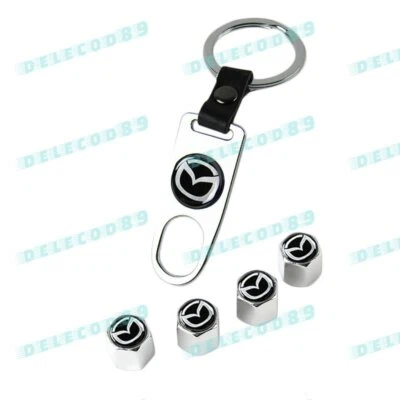 NEW VALVE STEM CAPS + KEYCHAIN WHEEL TIRE BLACK OR SILVER FOR MAZDA - US SELLER - Image 1 of 4
