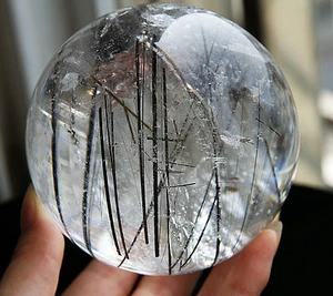1060g TOP NATURAL CLEAR BLACK TOURMALINE QUARTZ CRYSTAL SPHERE BALL HEALING - Picture 1 of 9