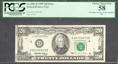 $20 1995 FRN Ink Smears of Non-Magnetic Ink PCGS Ch Abt New 58 - Image 1 of 2