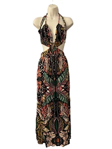 Maaji Earth Warriors Long Tropical Halter Side Slits Dress Sz S - Picture 1 of 10