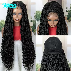 32" Kunstfaserperücke Lace Front lockig geflochten Perücken mit Babyhaar für Frauen schwarz - Bild 1 von 16