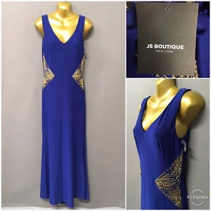 JS Boutique New York Cobalt Blue Embellished Beaded Dress UK 8 EUR 36 RRP £180 - Picture 1 of 12