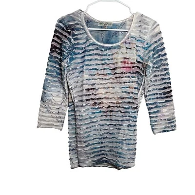 Camiseta vintage Suzie para mujer pequeña mediana con volantes Y2k floral manga 3/4 blusa Foto 1 de 4