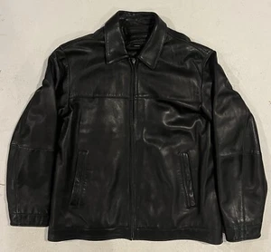 Vintage Claiborne Leather Jacket Lambskin Y2K 90s Bomber Mens Size Large Black - Picture 1 of 10