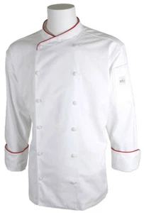 Mercer Renaissance Cutlery Men's Chef Jacket (Scoop Neck) | White w/ Red Pipi... - Picture 1 of 1