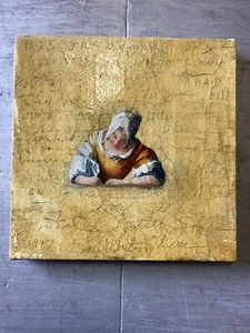 Dipinto originale 9” x 9” di Judy Sowa “Lattiera X” serie Jan Vermeer - Foto 1 di 7