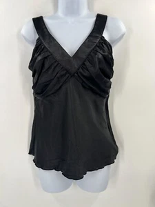 Spenser Jeremy S Black Satin Ruched Blouse Top Y2K Wide Strap Empire Tank - Picture 1 of 8