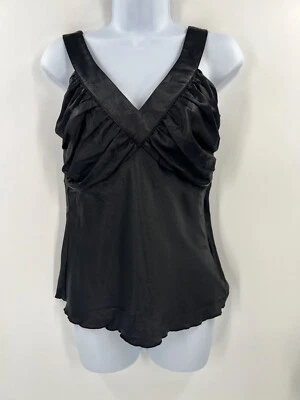 Blusa Top Spenser Jeremy S Negra Satén Acanalada Y2K Correa Ancha Empire Tank Foto 1 de 4