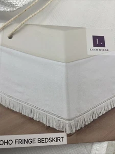 Falda de cama con flecos boho decoración exuberante blanco roto talla queen 15 pulgadas caída - Imagen 1 de 4