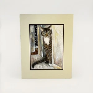 Original Watercolor Painting Cat in Doorway Signed Jennifer Wheeler - Picture 1 of 8