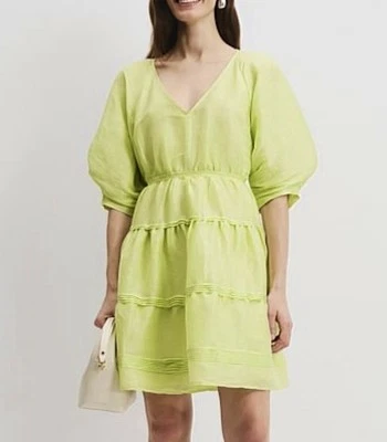 COUNTRY ROAD Silk & Linen 12AU Mini Dress in Apple 3/4 Sleeve Party Summer BNWT - Image 1 of 4