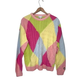 Suéter Teddy Fresh Para Hombre XL Colorido Bloque Rosa Amarillo Azul Verde Algodón - Imagen 1 de 8