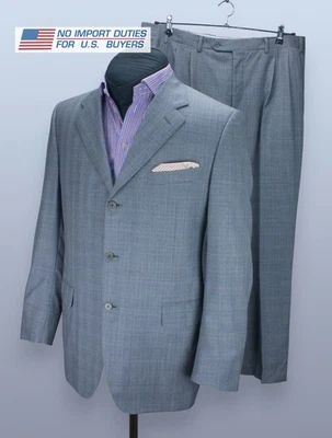 Canali Men Suit Three Button Super 120s 2 Piece Glen Plaid Grey Wool Size 54R - Image 1 of 4
