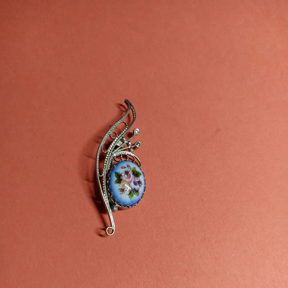 DE COLECCIÓN ELABORADO BROCHE DE MARCO DE METAL PINTURA A MANO CERÁMICA RUSA * 2 pulgadas Foto 1 de 3