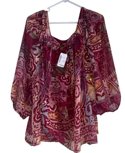 Blusa para mujer CJ Banks talla grande 1X rosa floral blusa de hadas semi transparente nueva con etiquetas - Imagen 1 de 6