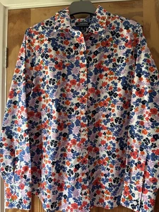 Lovely Lands End women’s long sleeve cotton shirt Size 12 red blue white in vgc - Picture 1 of 5