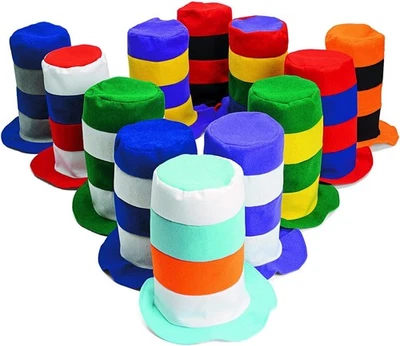 Paquete de 12 sombreros de estufa a rayas - ¡Sombreros de fieltro coloridos para fiestas y disfraces! Foto 1 de 4