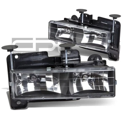PARA 88-98 GMC C/K K1500/K2500/K3500 NEGRO CARCASA TRANSPARENTE FAROS + BOMBILLAS Foto 1 de 2