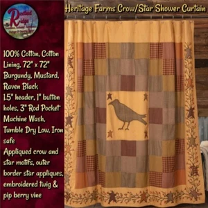 NEW Primitive Heritage Farms Applique CROW & STAR Shower Curtain - Picture 1 of 4