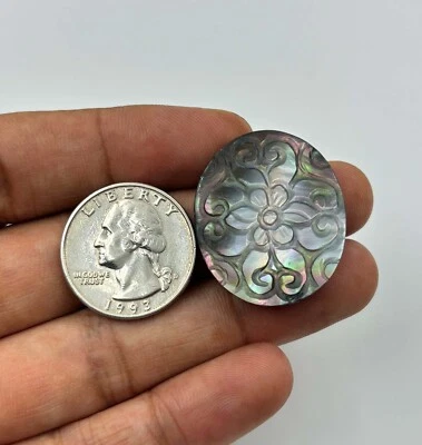 Natural Mother of Pearl Handmade Carving Oval 29x25 mm 40 CTS Loose Gemstones - Image 1 of 3