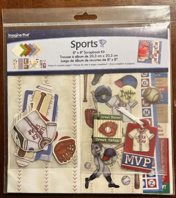 Imagine That - SPORTS Baseball 8" x 8" Scrapbook Kit 6 Coordinating Pages + more - Image 1 of 4