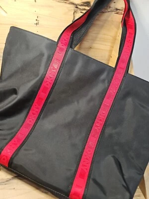 DKNY  Nylon Tote Bag , 20"X12"X6" , Black / Red Stripes Beach Overnight  S740 - Image 1 of 3