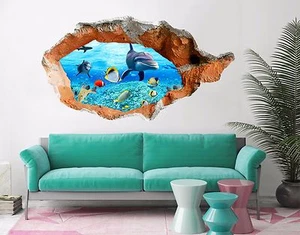 3D Sea dolphin 476 Wall Murals Stickers Decal breakthrough AJ WALLPAPER AU Lemon - Picture 1 of 6