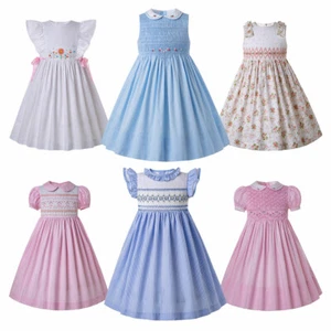 Summer Handmade Smocked Flower Girl Dress Bridesmaid Wedding Party Pageant Prom - Picture 1 of 45