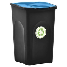 vidaXL Cestino dei Rifiuti con Coperchio Oscillante 50 L Nero e Blu Secchio