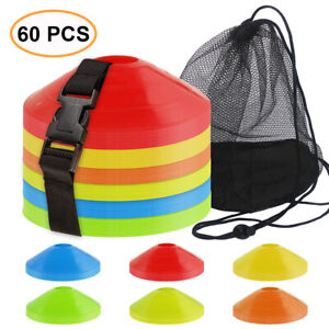 60Pcs Soccer Disc Cones Football Agility Training Field Marking Aid w/ Carry Bag
