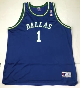 Camiseta deportiva azul vintage años 90 Y2K 1998 campeón Dallas Mavericks #1 talla 52 rara sin etiqueta con nombre - Imagen 1 de 9