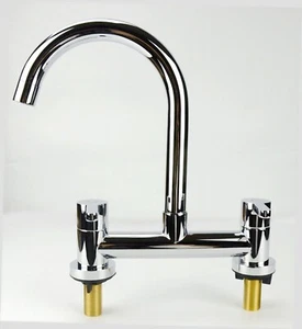 Swivel Dual Lever Bridge Kitchen Sink Deck Mixer Tap 1/4 Turn 2 Hole 18cm Centre - Picture 1 of 7