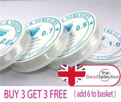 THEBEADSELECTION Klar Kristall Elastisch Dehnbar Auffädeln Faden Draht 0,5 mm 0,6 mm 0,7 mm 0,8 mm 1 mm