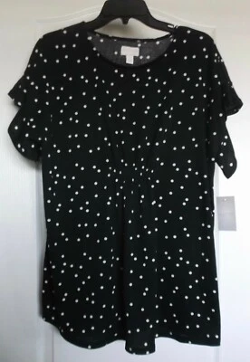 A:GLOW CAP SLEEVE BLACK WHITE POLKA DOT MATERNITY TOP - SIZE LARGE - NWT - Image 1 of 4