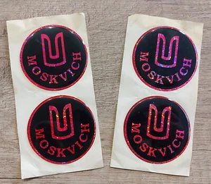 Lot of 4 Vintage Soviet Car Emblem Moskvich Adhesive Stickers - Picture 1 of 1