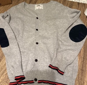 Zara Boys Long Sleeve Button Down Cardigan Size 11/12 Gray Padded Elbow Detail - Picture 1 of 6