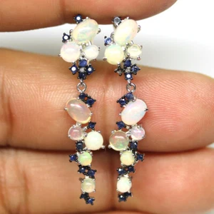 925 Plata de Ley Multicolor Ópalo & Zafiro Azul Dos Tonos Pendientes - Imagen 1 de 4