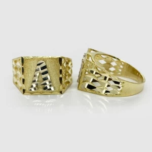 14k Solid Gold Diamond Cut Initial Letter Alphabet Monogram Square Ring for Men - Picture 1 of 6