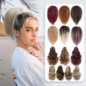 THICK Claw On Clip Ponytail Wavy Pony Tail Hair Extension Natural Real As Human - Picture 1 of 74