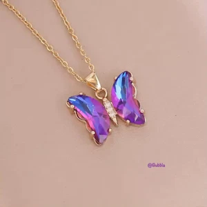 Colorful Birthstone Butterfly Pendant love heart Necklace Women Gift - Picture 1 of 17