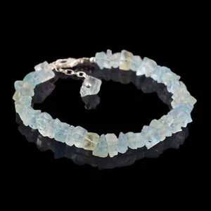 Natural Raw Aquamarine Gemstone Bracelet Dainty Healing Crystal Jewelry for Her - Picture 1 of 7